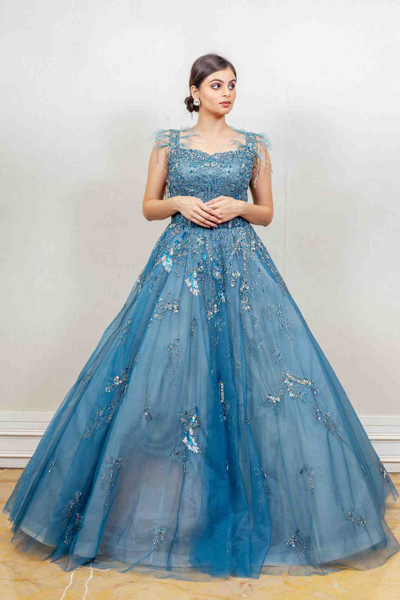 Blue Color Party Wear Designer Gown :: MY SHOPPY LADIES WEAR